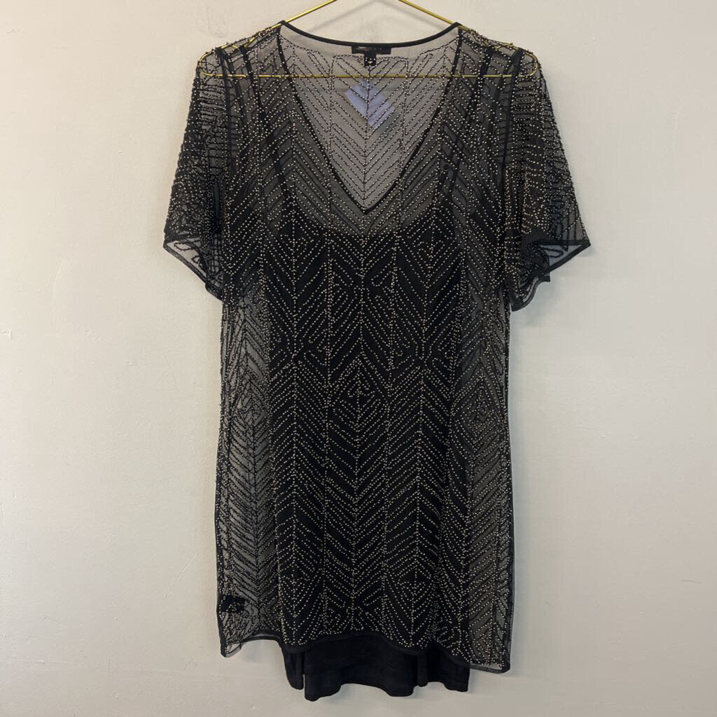 Ella Moss Black Beaded Short Sleeve Dress Medium