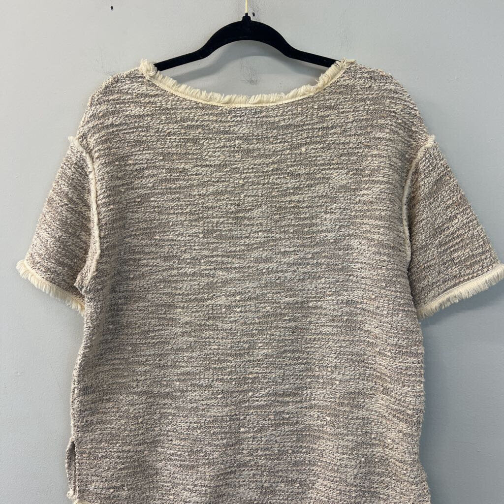 The Limited Beige Tweed Short Sleeve Top Medium