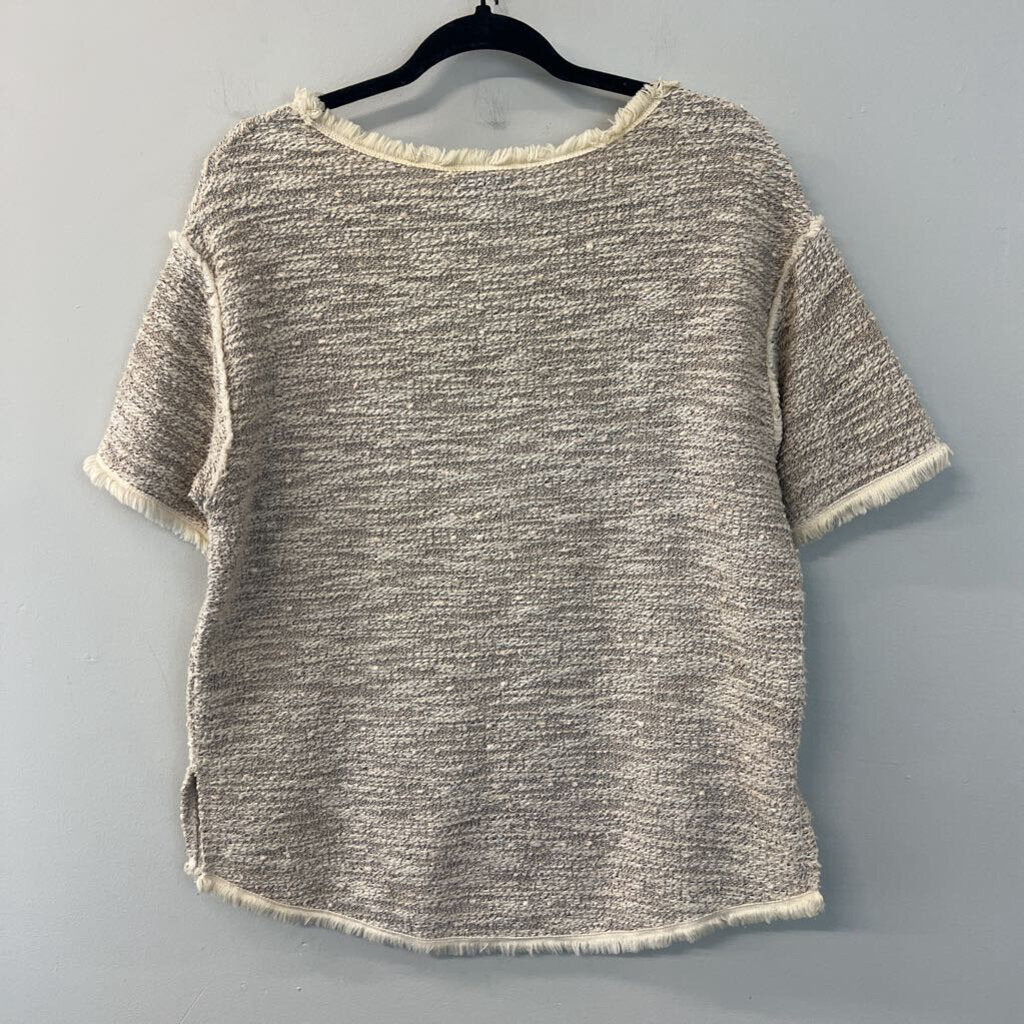 The Limited Beige Tweed Short Sleeve Top Medium