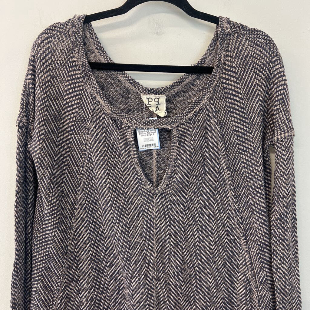 PPLA Grey/ Beige Long Sleeve Slouchy Top Small