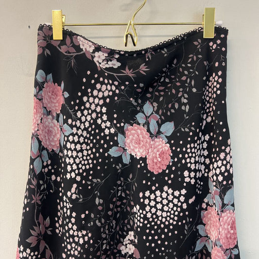 Black/ Pink Flower Print Midi Skirt 6