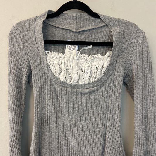 Grey/ White Lace Detail Long Sleeve Top Medium