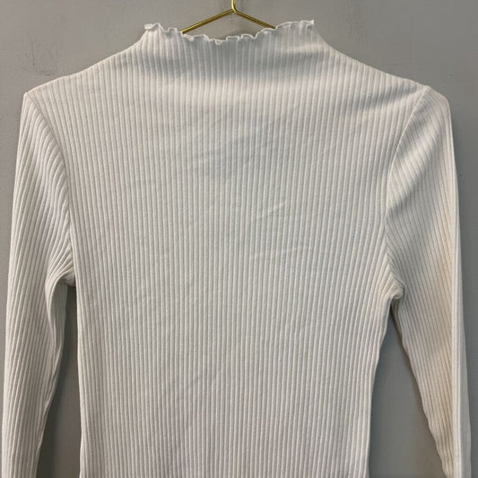 H&M White Ribbed Long Sleeve Mock Neck Top Medium