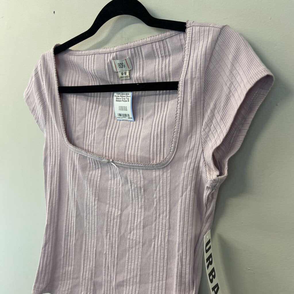 BDG Purple Ribbed Short Sleeve Crop Top Medium