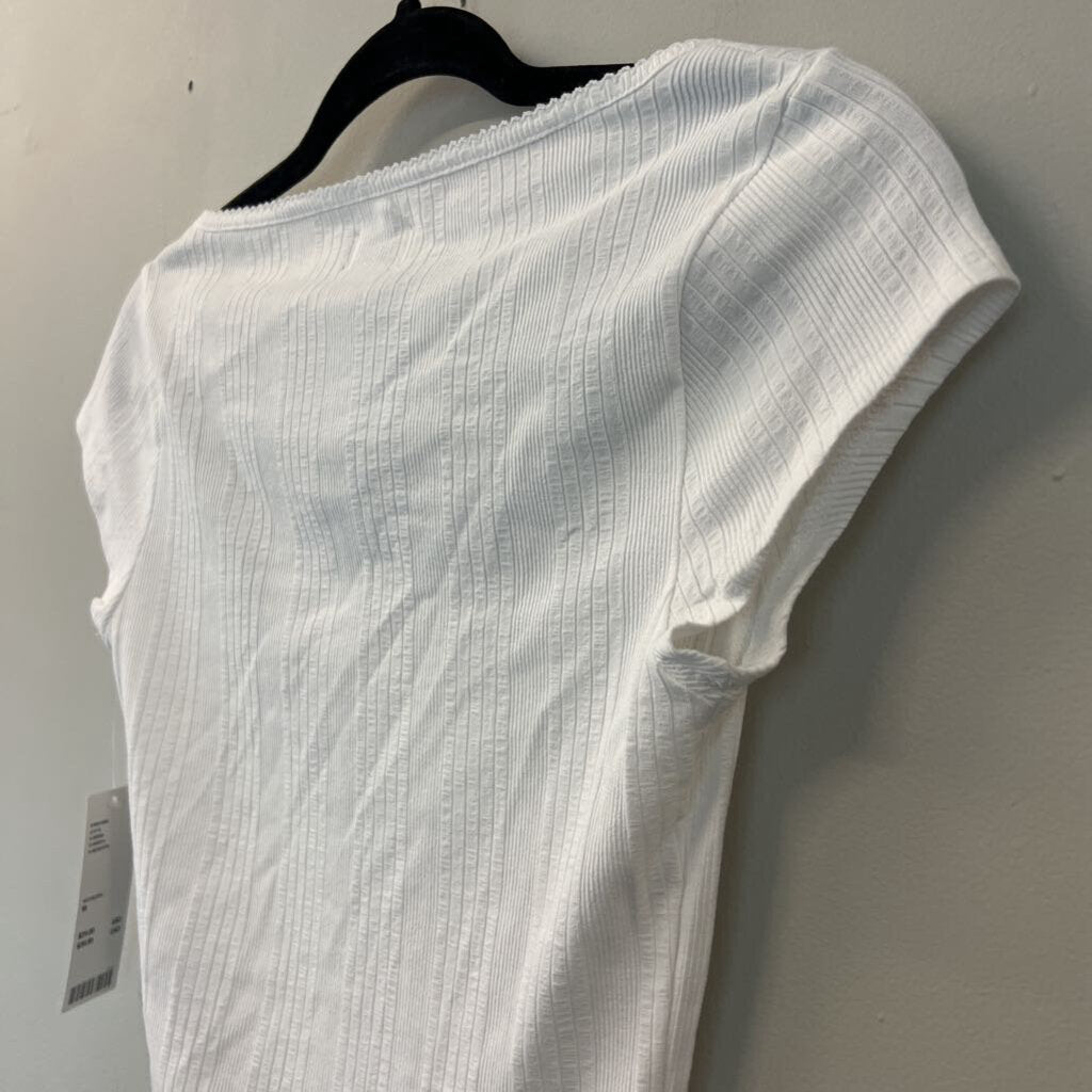 BDG White Ribbed Short Sleeve Crop Top Medium