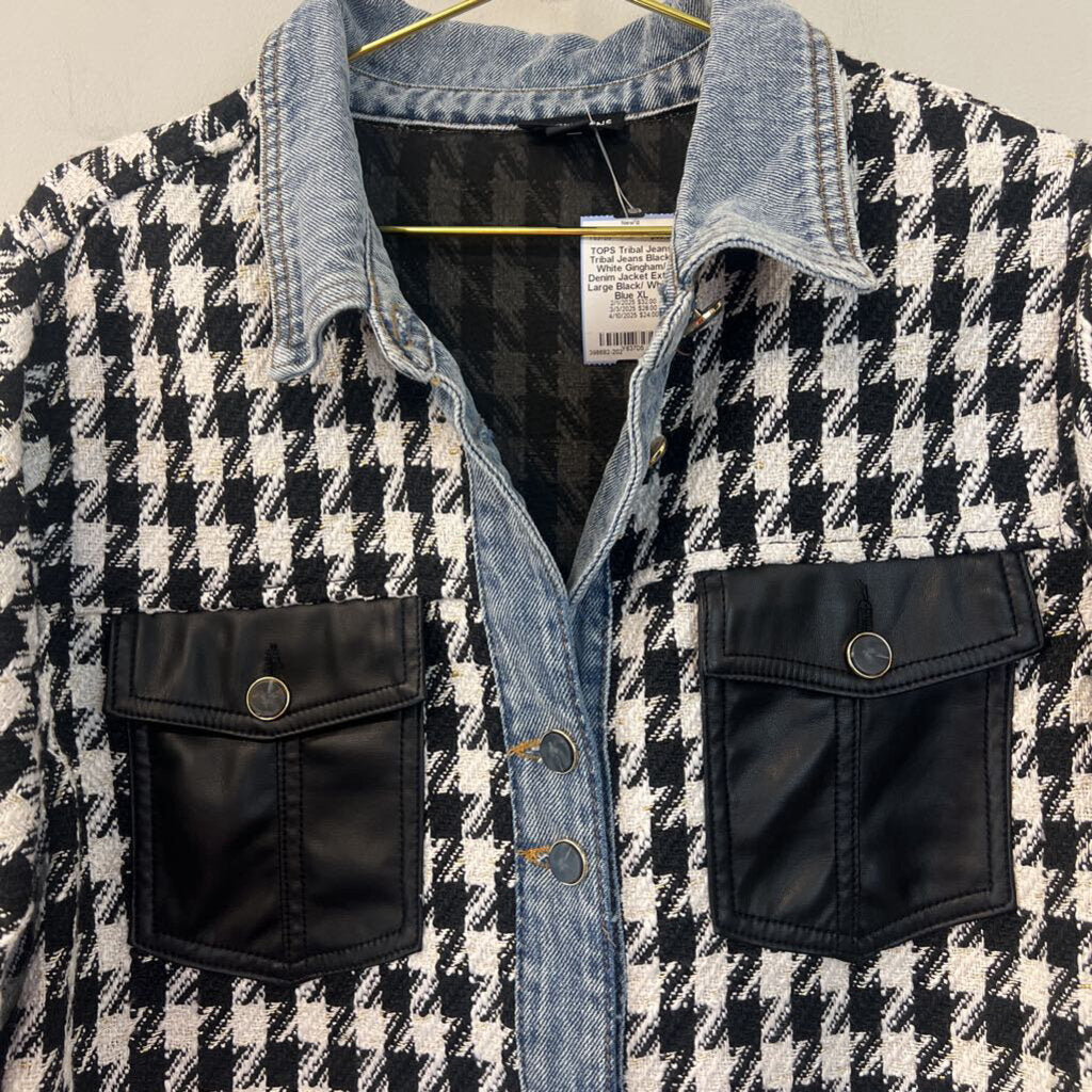 Tribal Jeans Black/ White Gingham/ Denim Jacket Extra Large