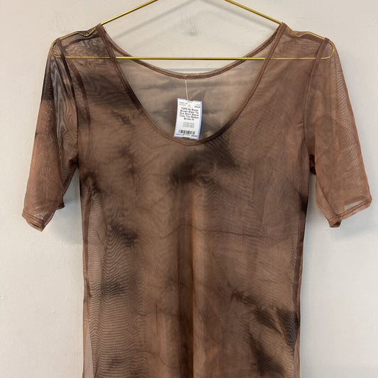 Brown Sheer Tie Dye Short Sleeve Tunic Top Medium