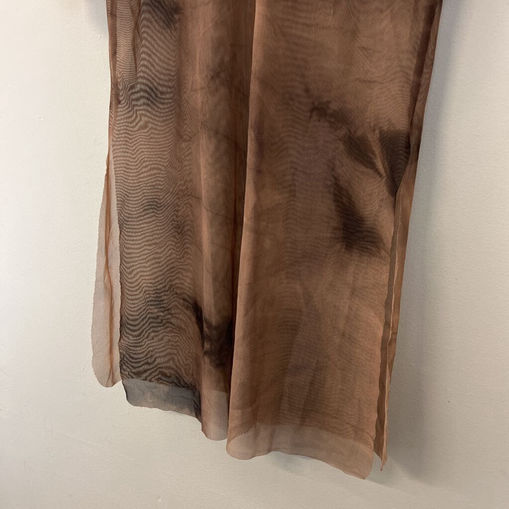 Brown Sheer Tie Dye Short Sleeve Tunic Top Medium