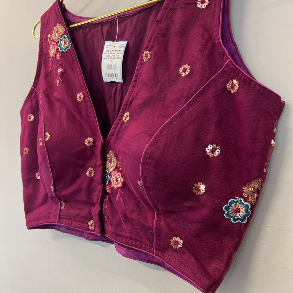 Purple Sequin Detail Vest Crop Top Medium