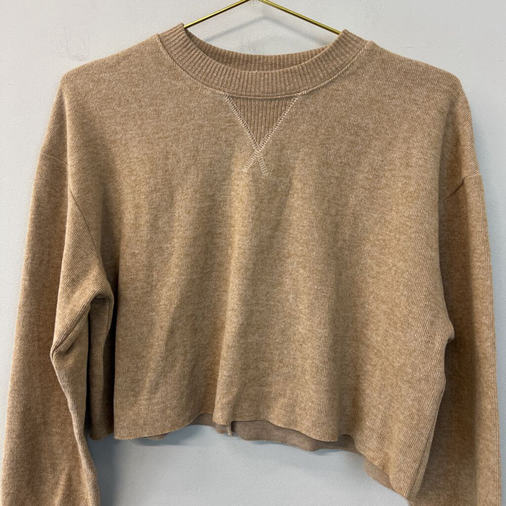 Zara Brown Long Sleeve Cropped Top Medium