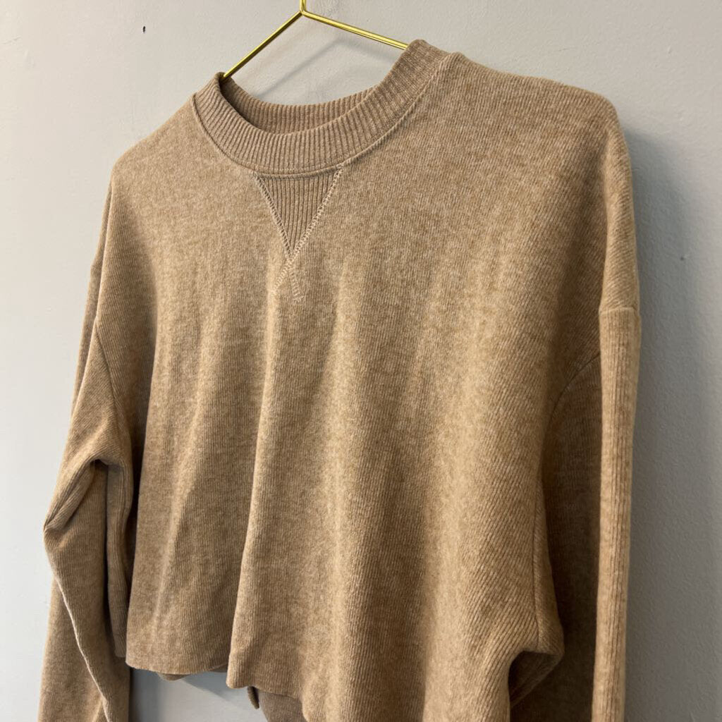 Zara Brown Long Sleeve Cropped Top Medium