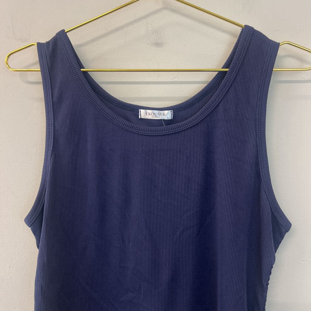 Ekouaer Navy Ribbed Cropped Tank Extra Large