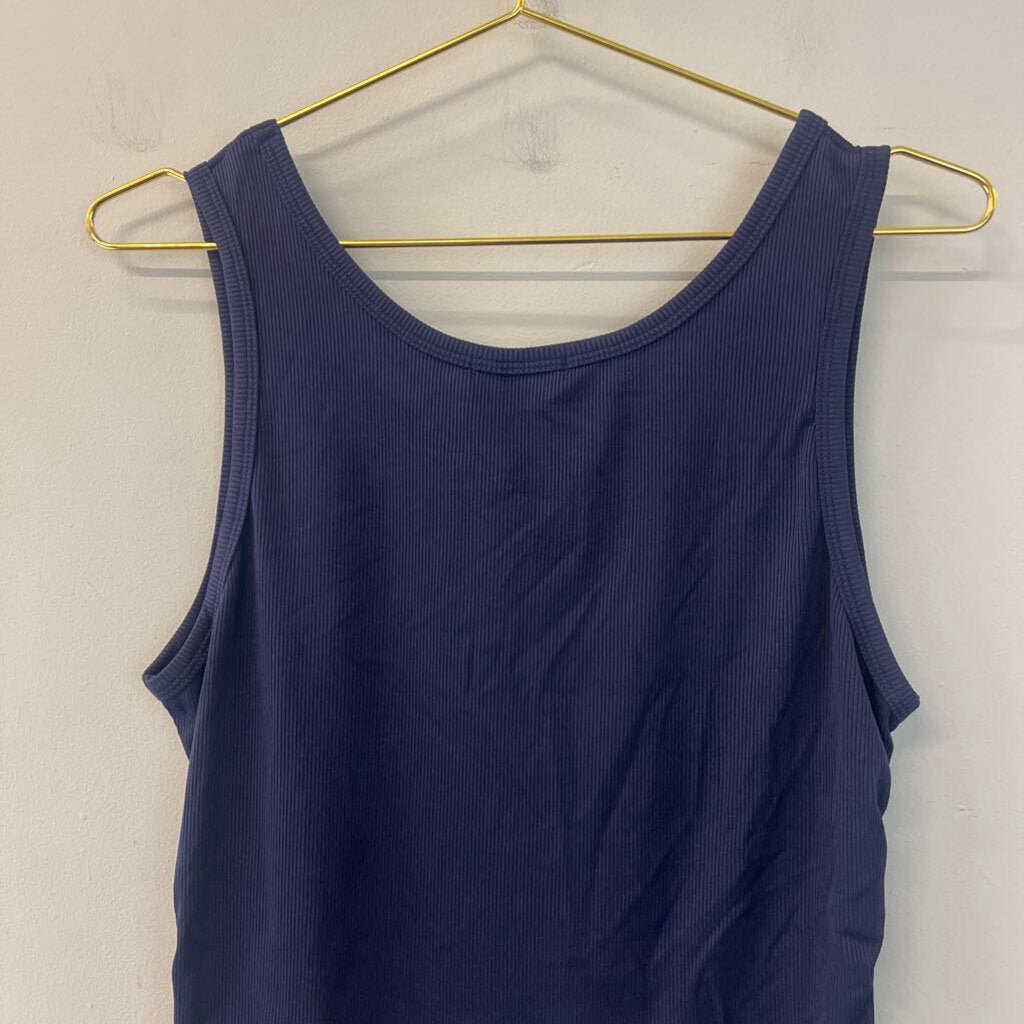 Ekouaer Navy Ribbed Cropped Tank Extra Large