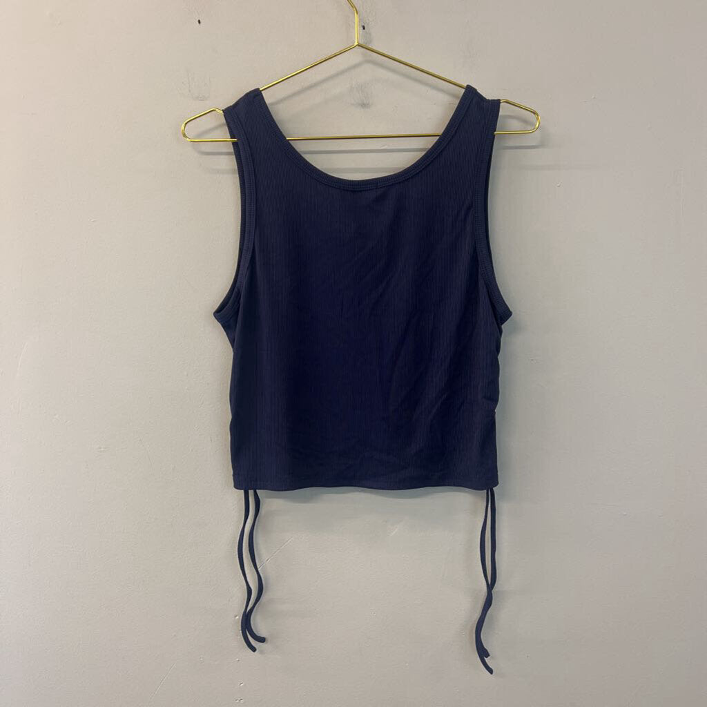 Ekouaer Navy Ribbed Cropped Tank Extra Large