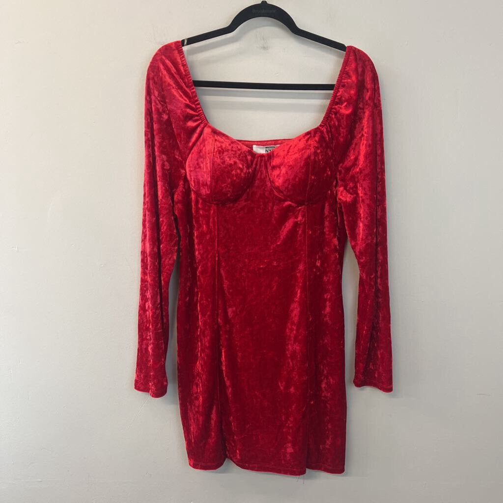 Madden NYC Red Crushed Velvet Long Sleeve Dress Extra Large