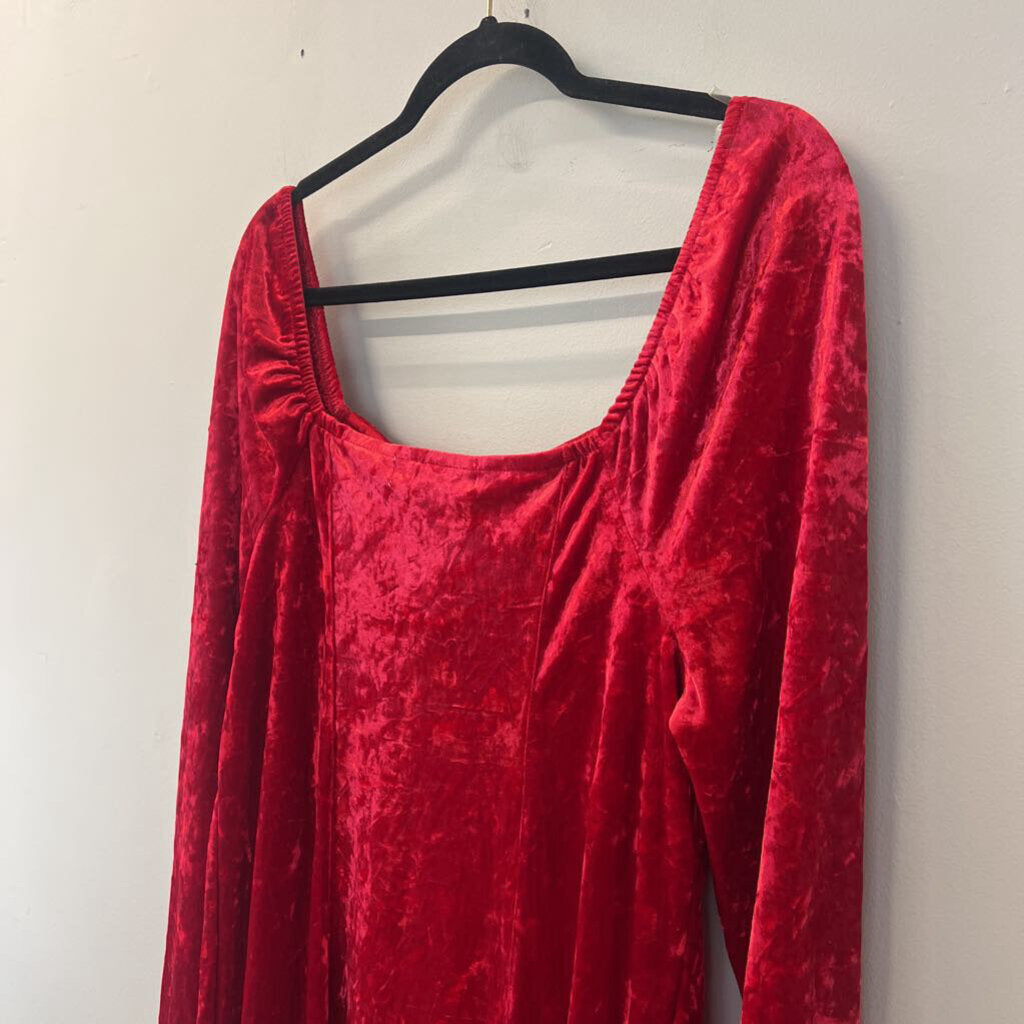 Madden NYC Red Crushed Velvet Long Sleeve Dress Extra Large