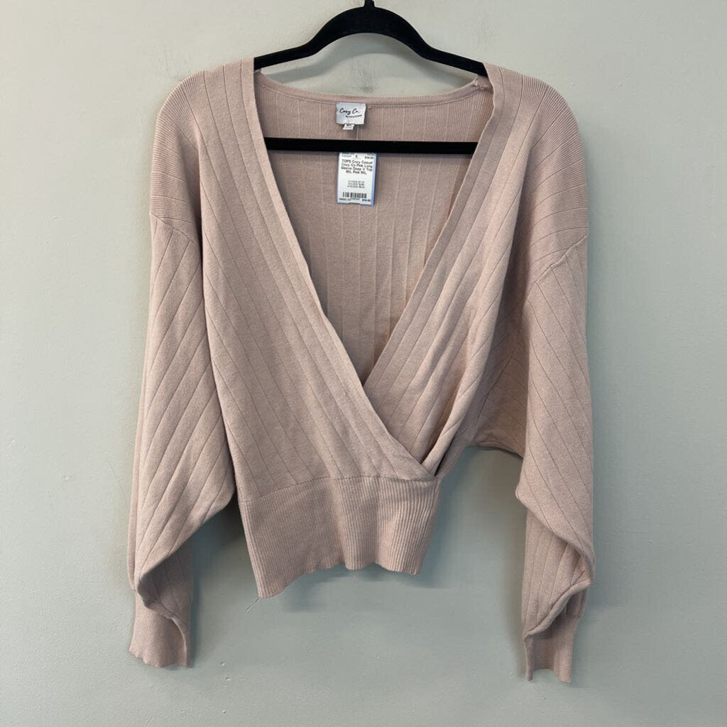 Cozy Co Pink Long Sleeve Deep V Top M/L