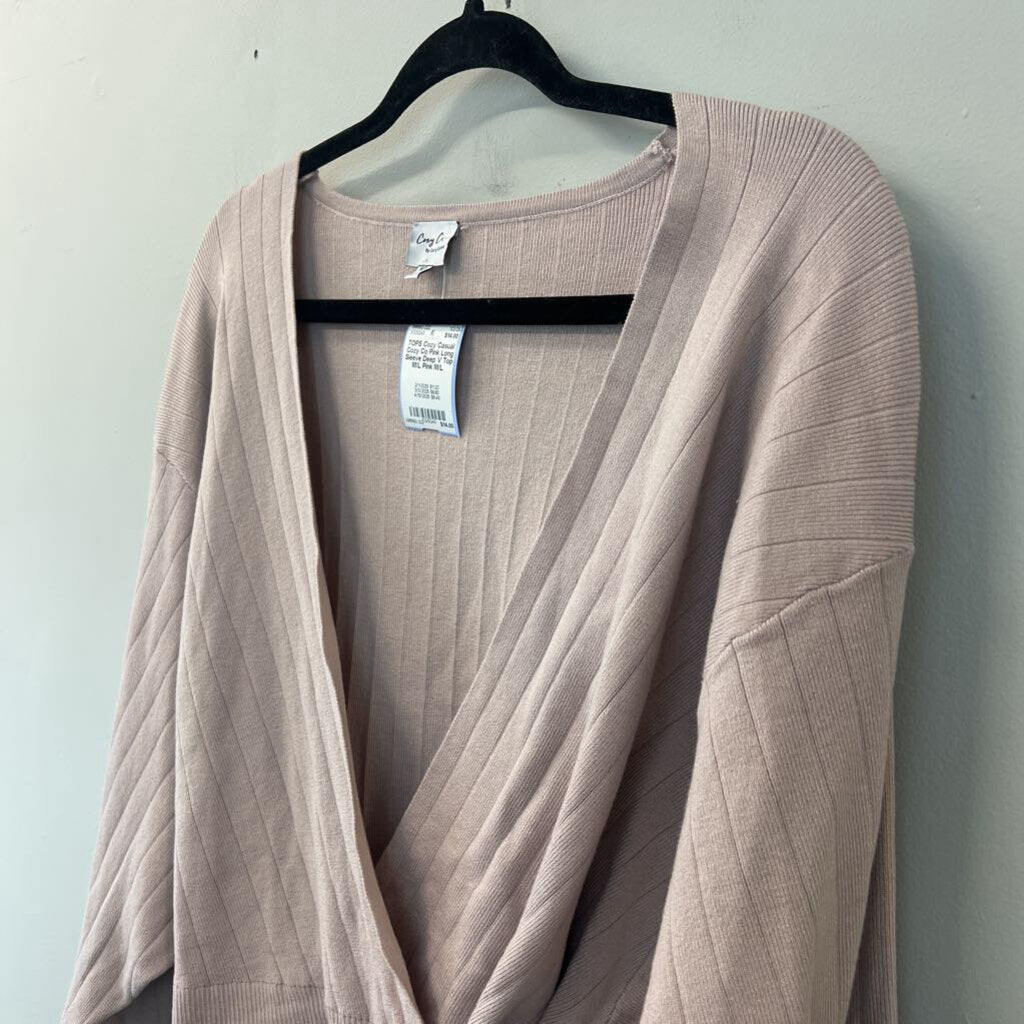 Cozy Co Pink Long Sleeve Deep V Top M/L