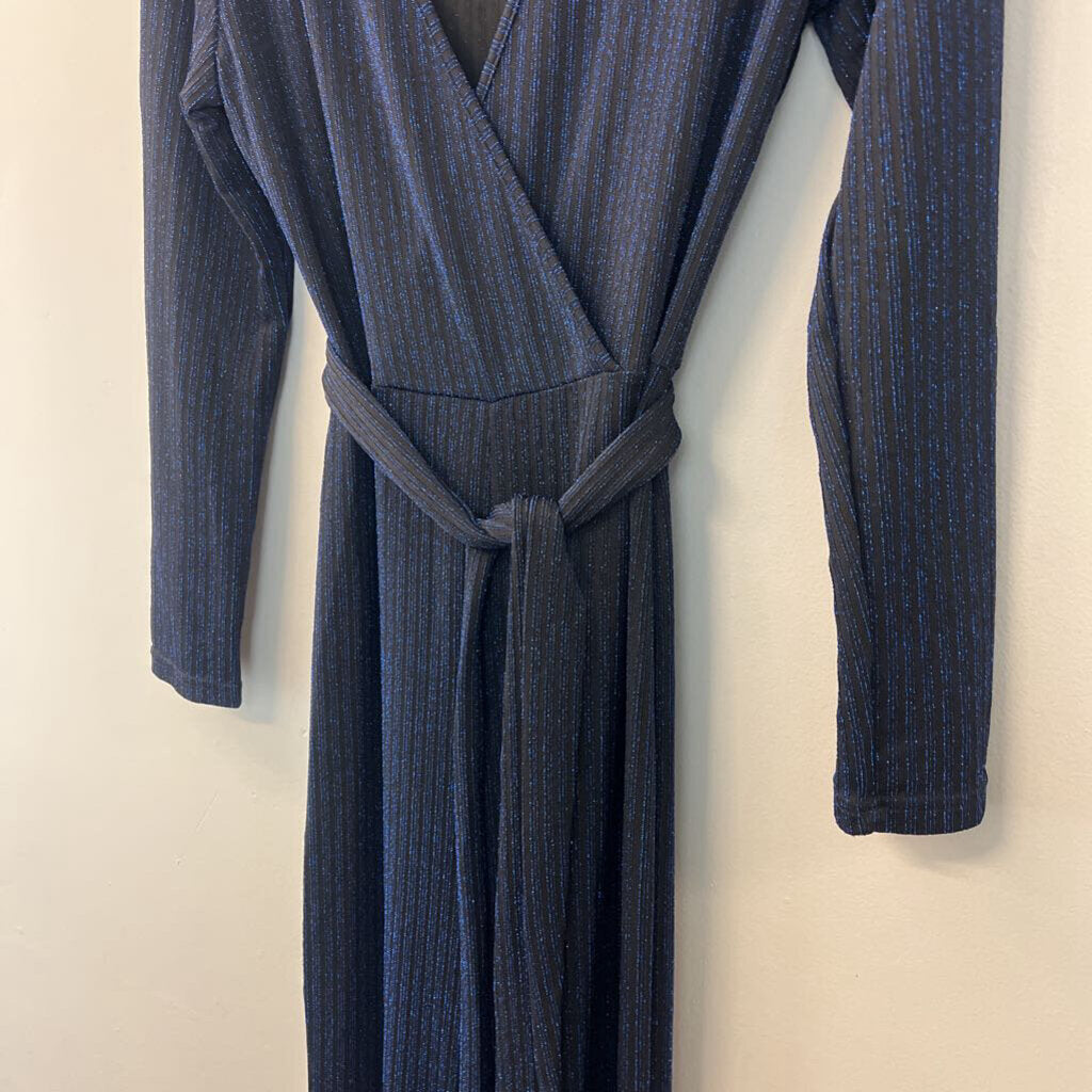 Black/ Metallic Blue Long Sleeve Jumpsuit Small