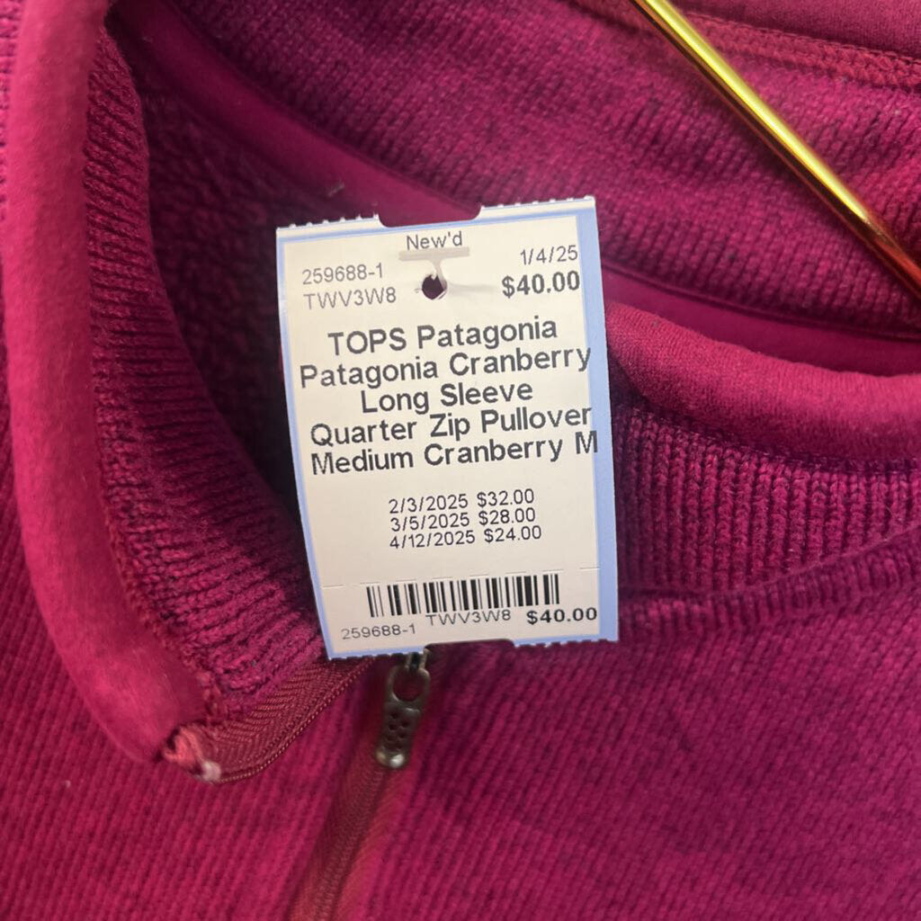 Patagonia Cranberry Long Sleeve Quarter Zip Pullover Medium