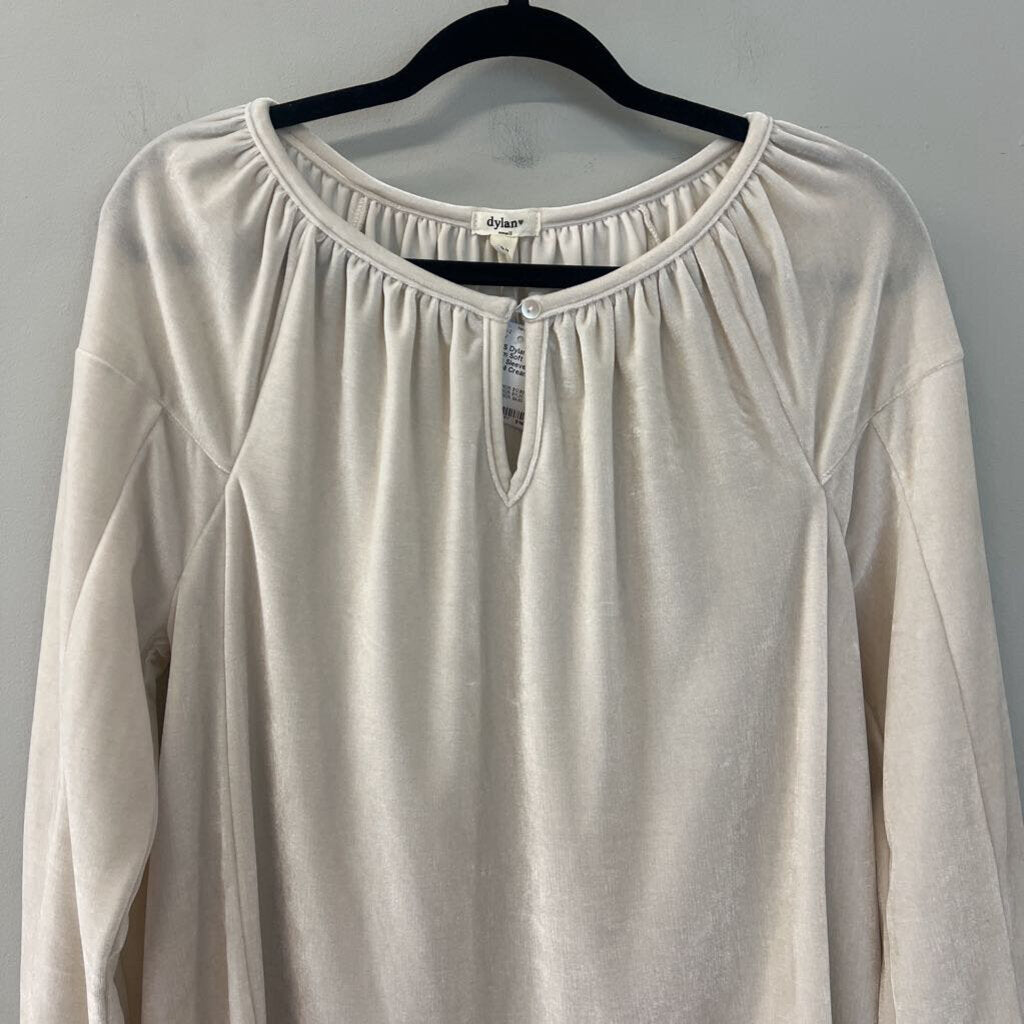 Dylan Cream Soft Velvet Long Sleeve Top Small