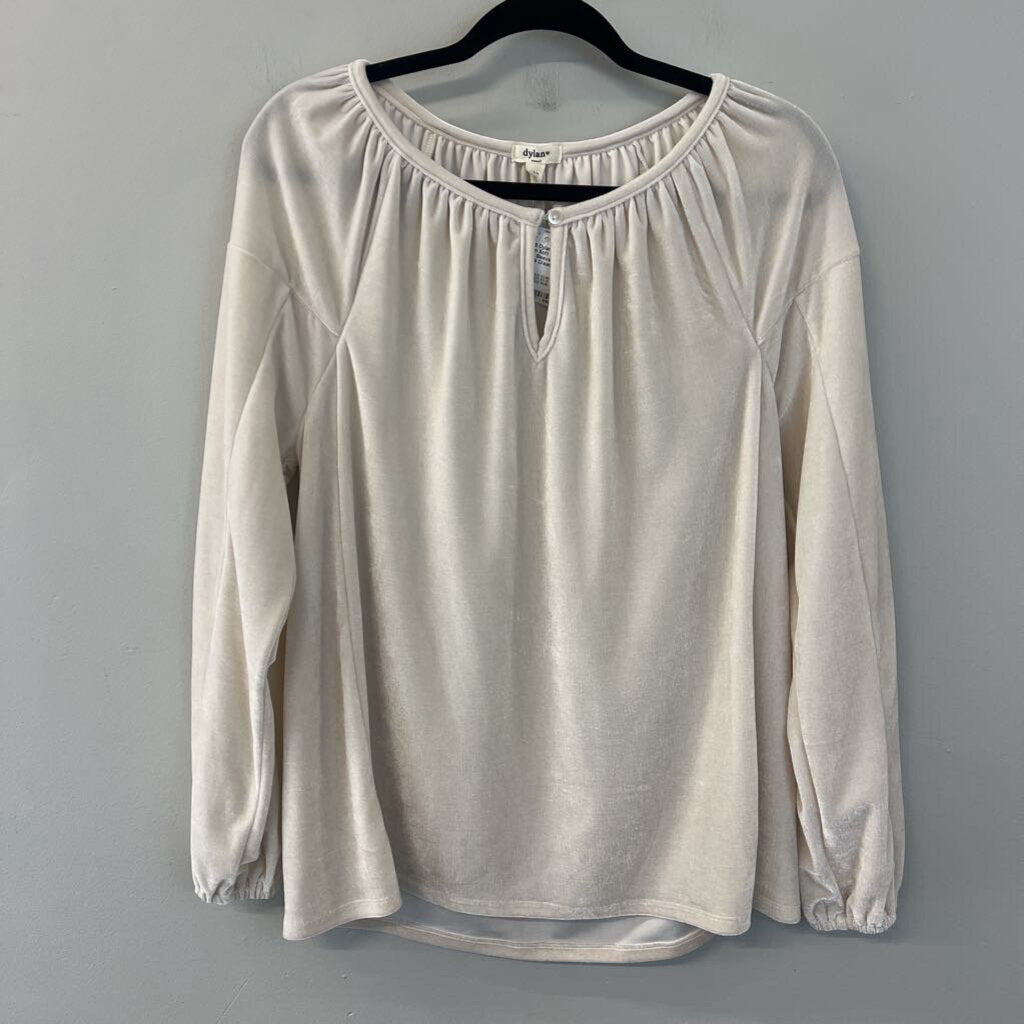 Dylan Cream Soft Velvet Long Sleeve Top Small