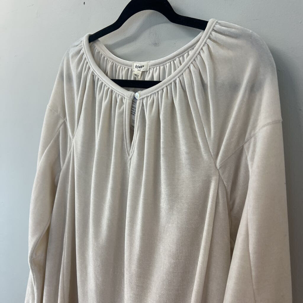 Dylan Cream Soft Velvet Long Sleeve Top Small