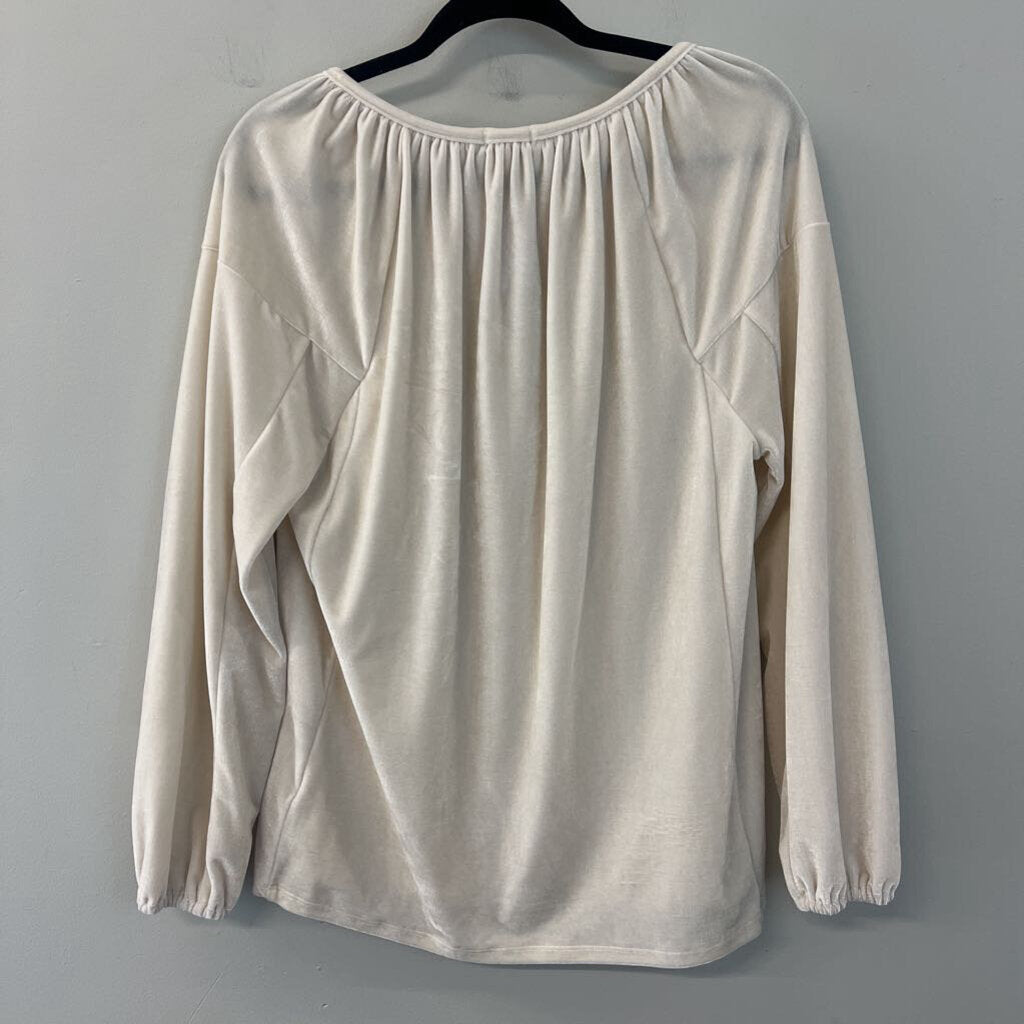 Dylan Cream Soft Velvet Long Sleeve Top Small