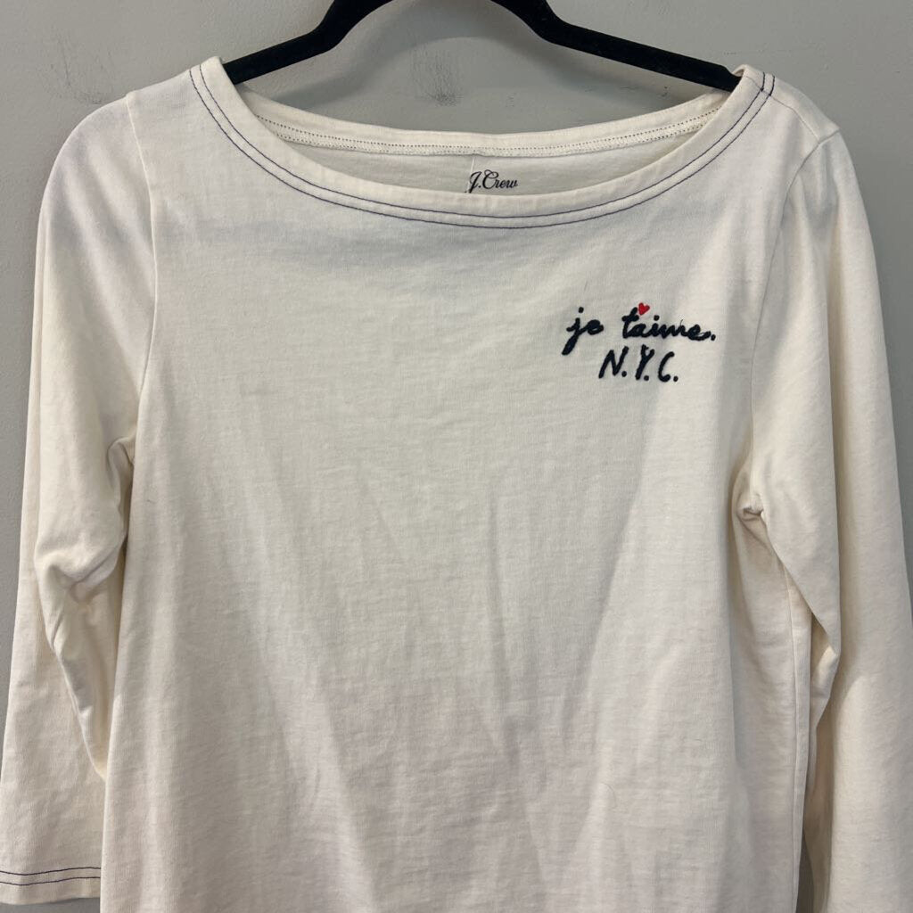 J Crew White Je Taime NYC Long Sleeve Top Small