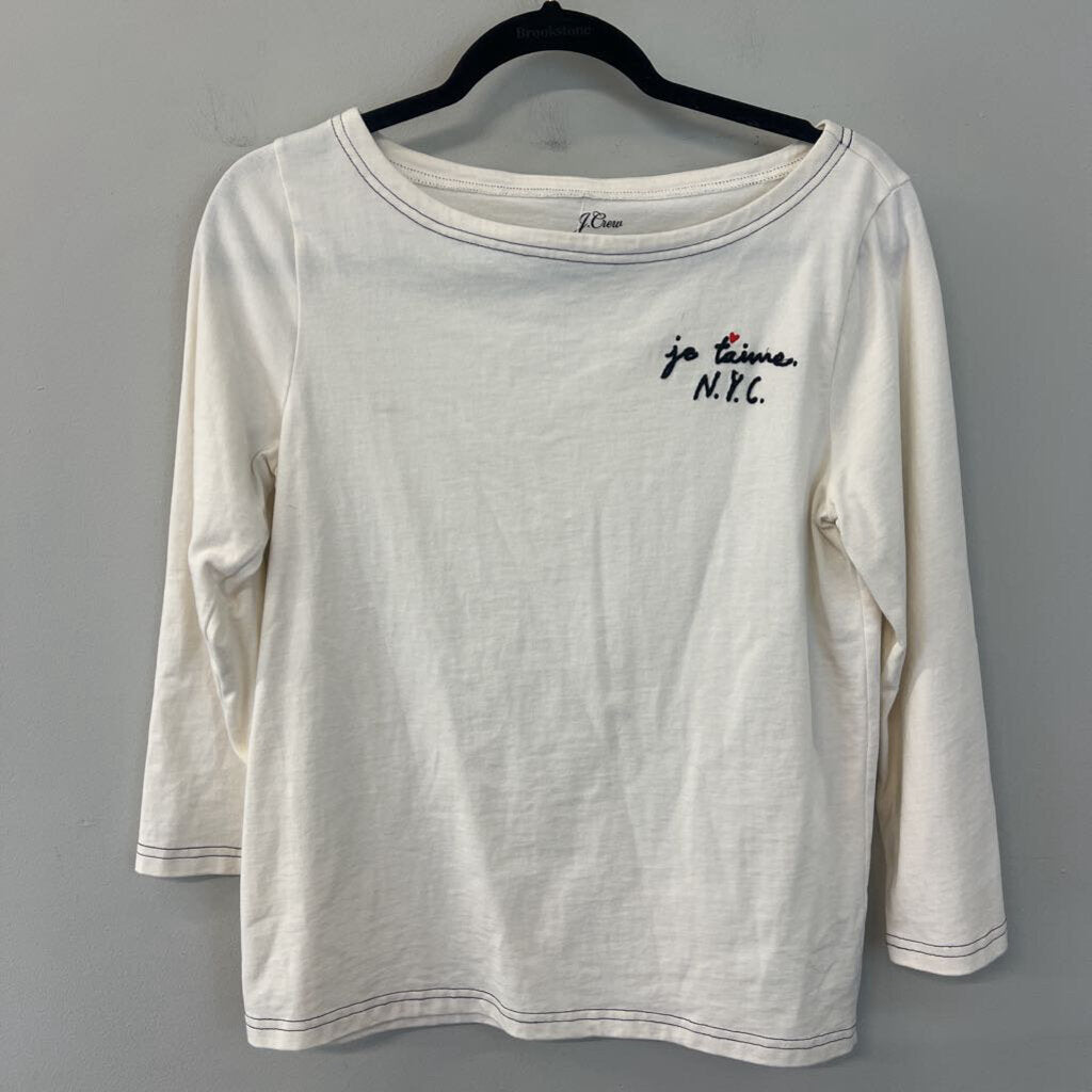 J Crew White Je Taime NYC Long Sleeve Top Small