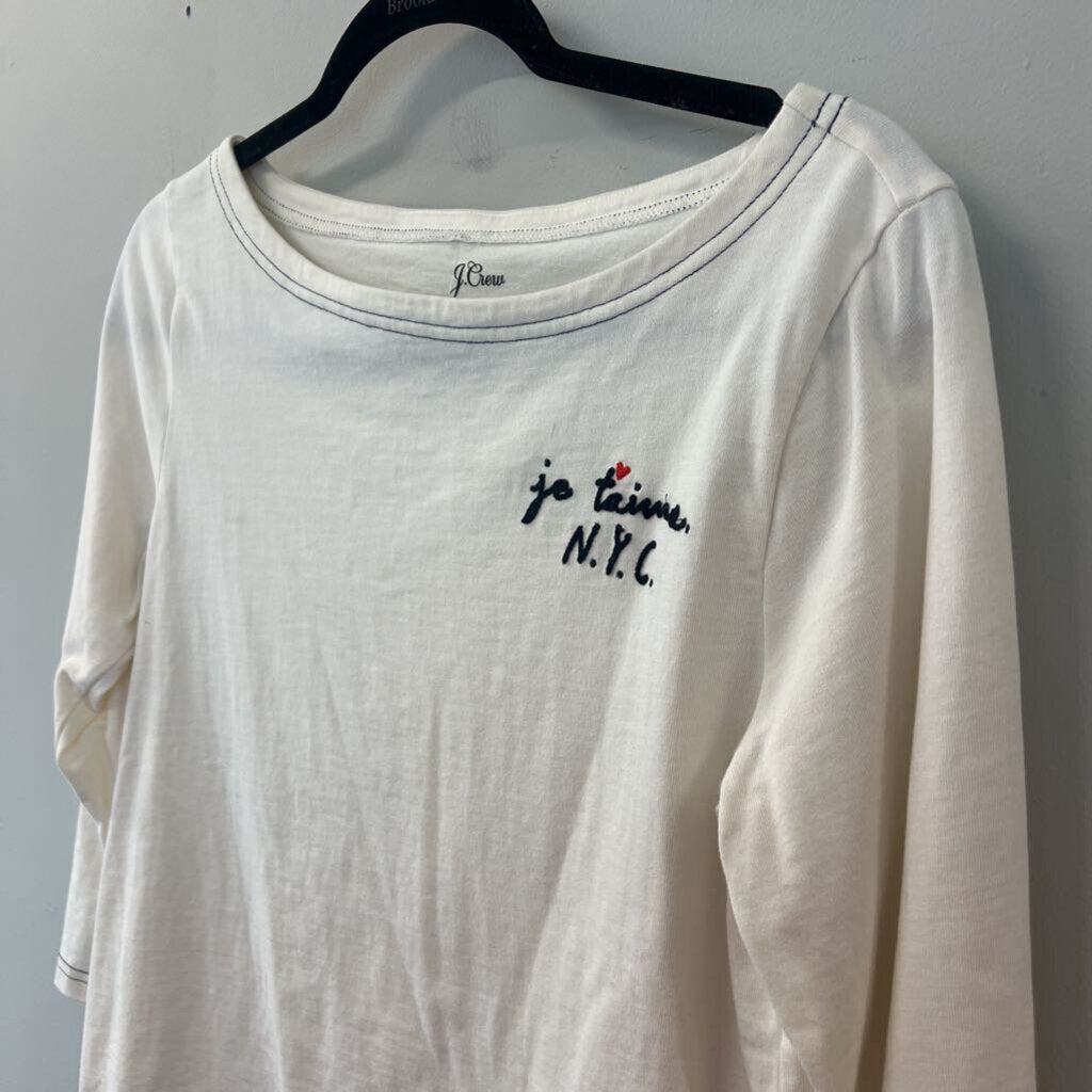 J Crew White Je Taime NYC Long Sleeve Top Small