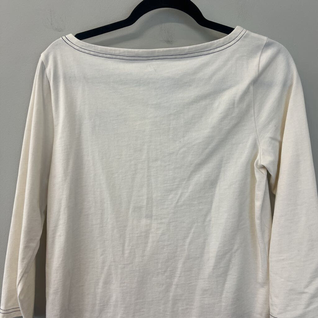 J Crew White Je Taime NYC Long Sleeve Top Small