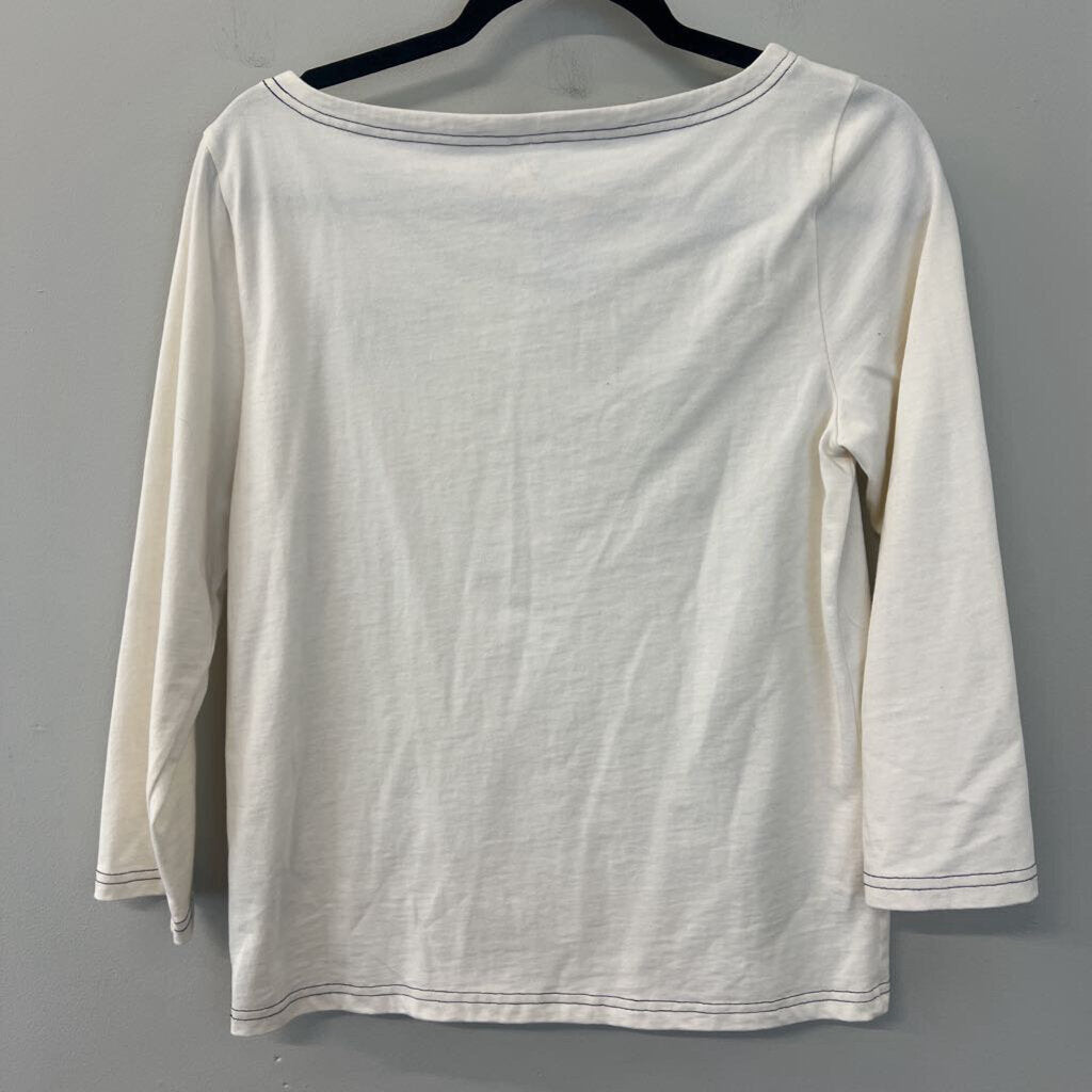 J Crew White Je Taime NYC Long Sleeve Top Small