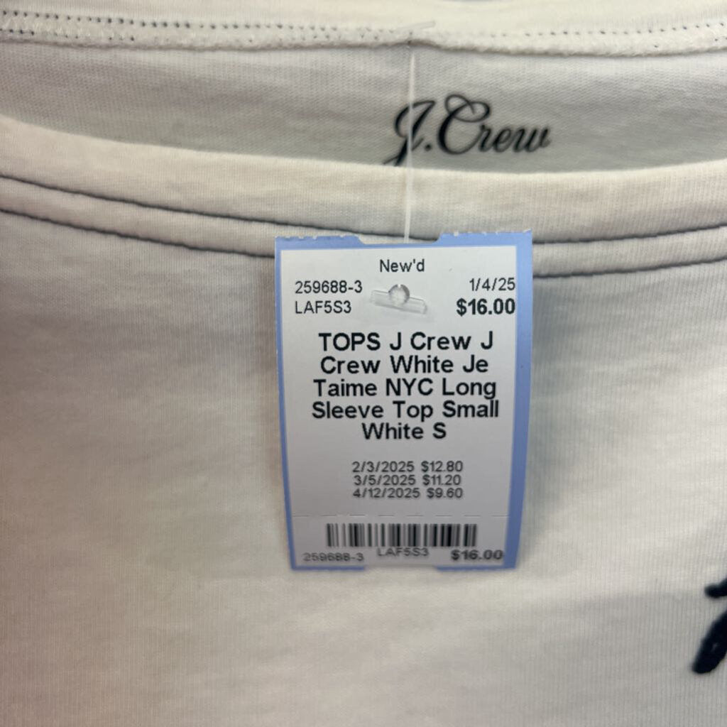 J Crew White Je Taime NYC Long Sleeve Top Small