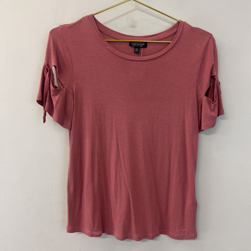 Top Shop Mauve Tie Short Sleeve Top 2