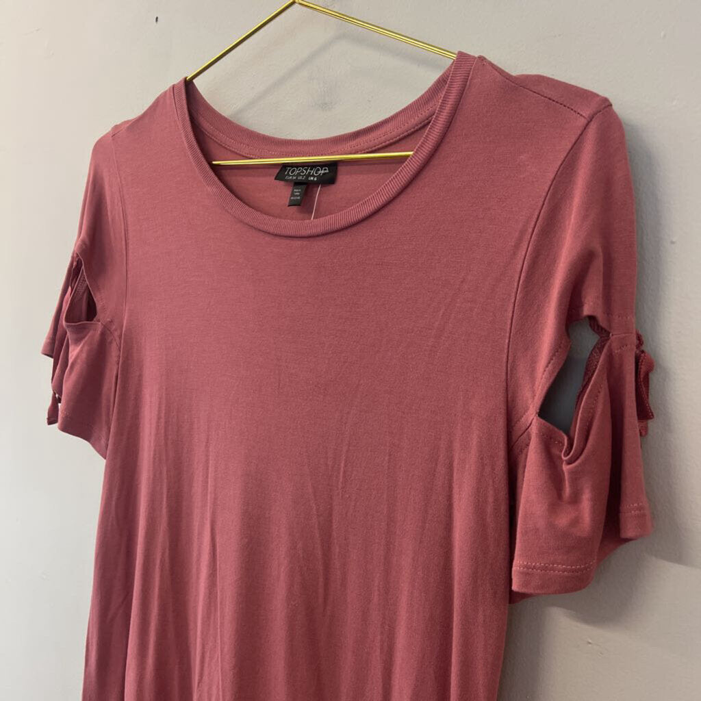 Top Shop Mauve Tie Short Sleeve Top 2