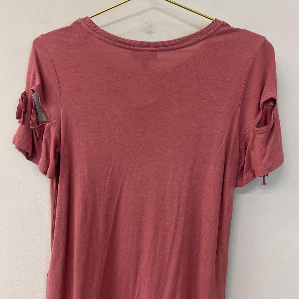 Top Shop Mauve Tie Short Sleeve Top 2