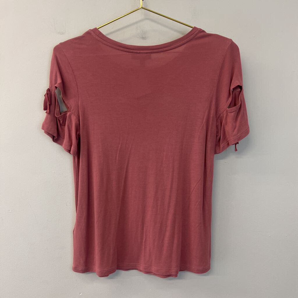 Top Shop Mauve Tie Short Sleeve Top 2