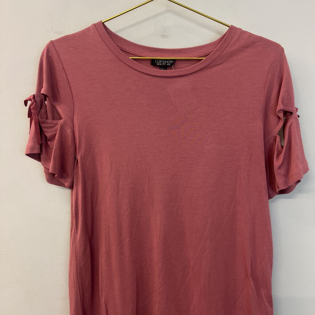 Top Shop Mauve Tie Short Sleeve Top 4