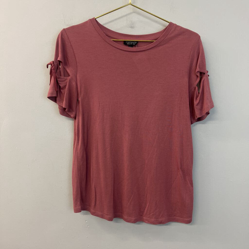 Top Shop Mauve Tie Short Sleeve Top 4