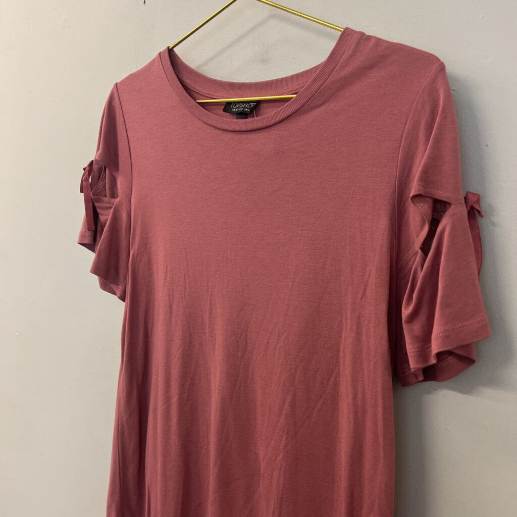 Top Shop Mauve Tie Short Sleeve Top 4