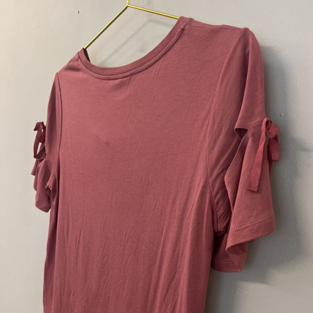 Top Shop Mauve Tie Short Sleeve Top 4