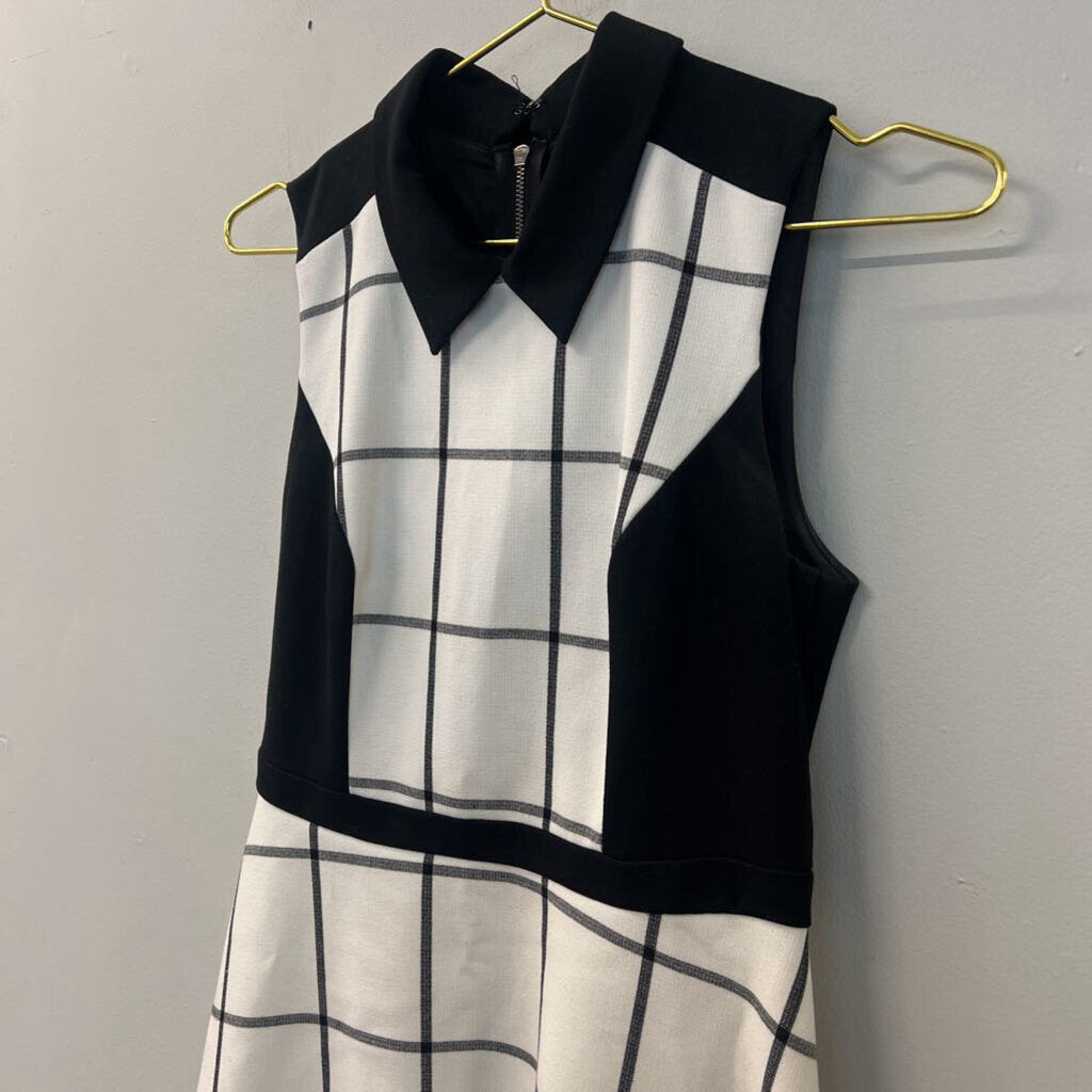 Loft Black/ White Checkered Sleeveless Collared Dress 2P