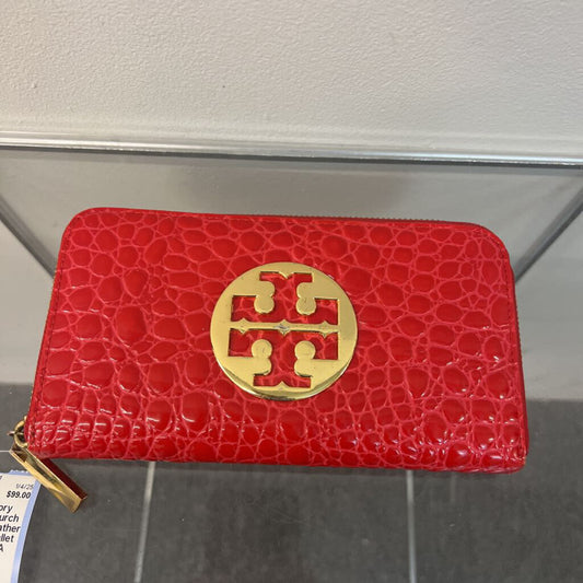 Tory Burch Red Patent Leather Gold Detail Wallet