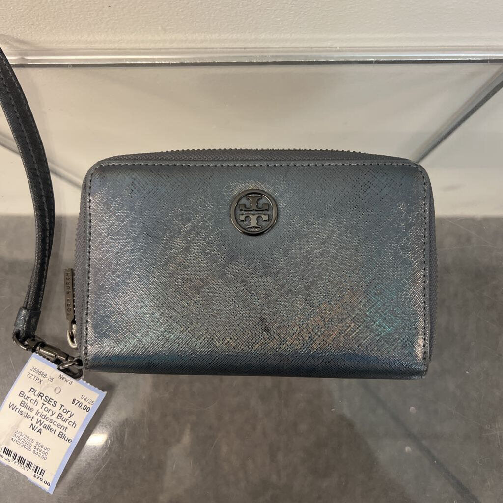 Tory Burch Blue Iridescent Wristlet Wallet