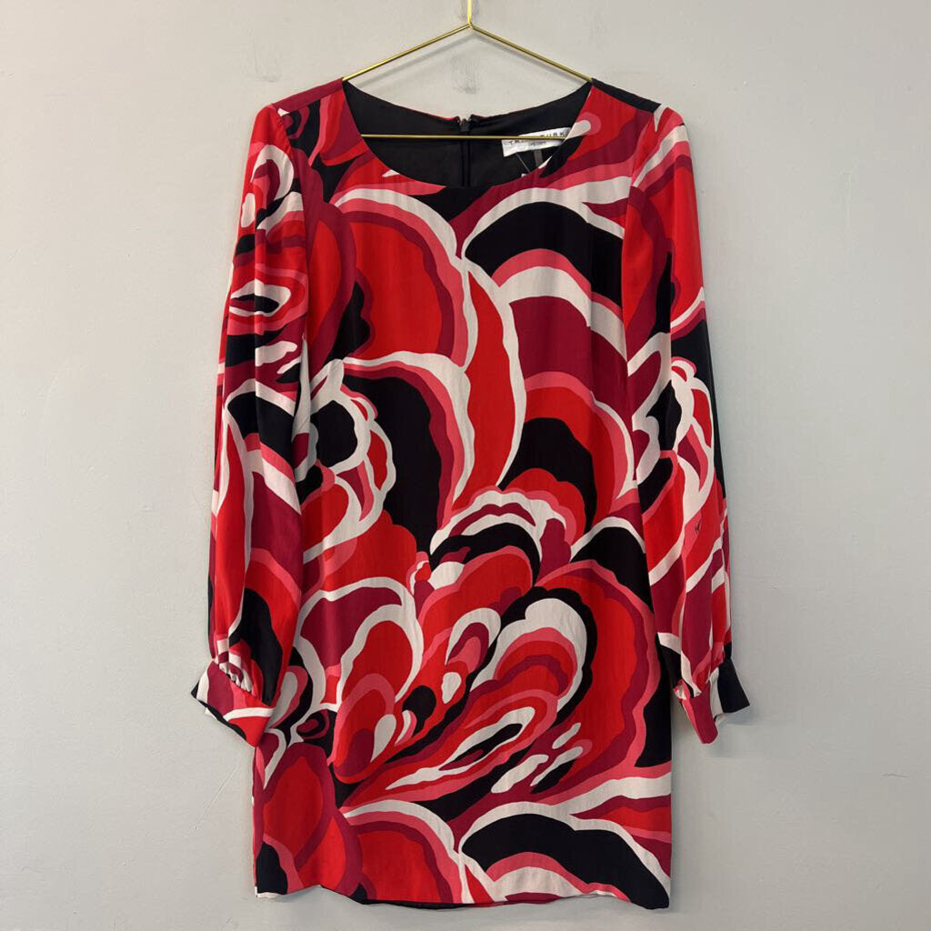 Trina Turk Red Silk Print Long Sleeve Dress Small