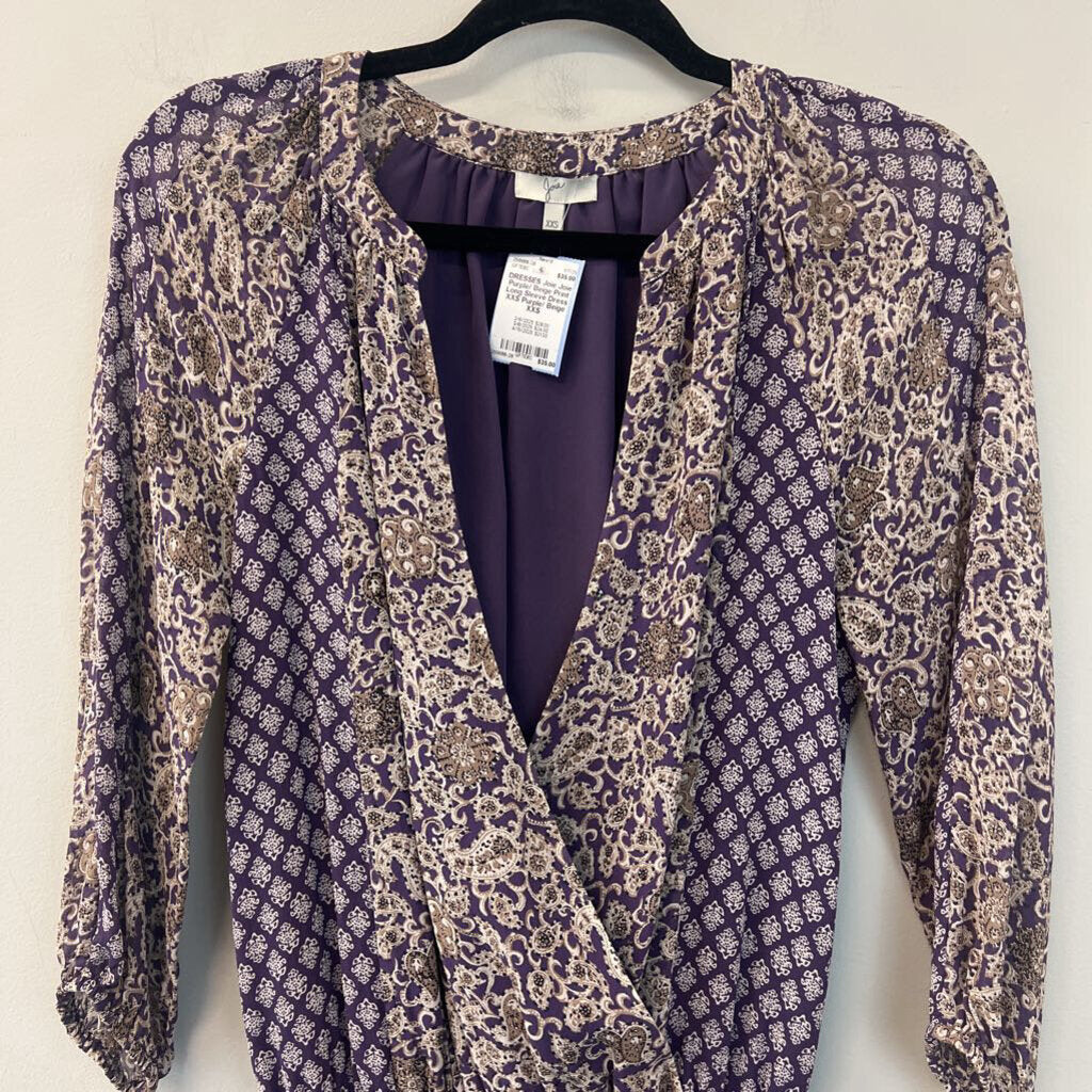 Joie Purple/ Beige Print Long Sleeve Dress XXS