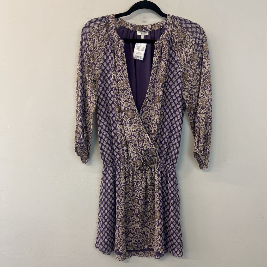 Joie Purple/ Beige Print Long Sleeve Dress XXS