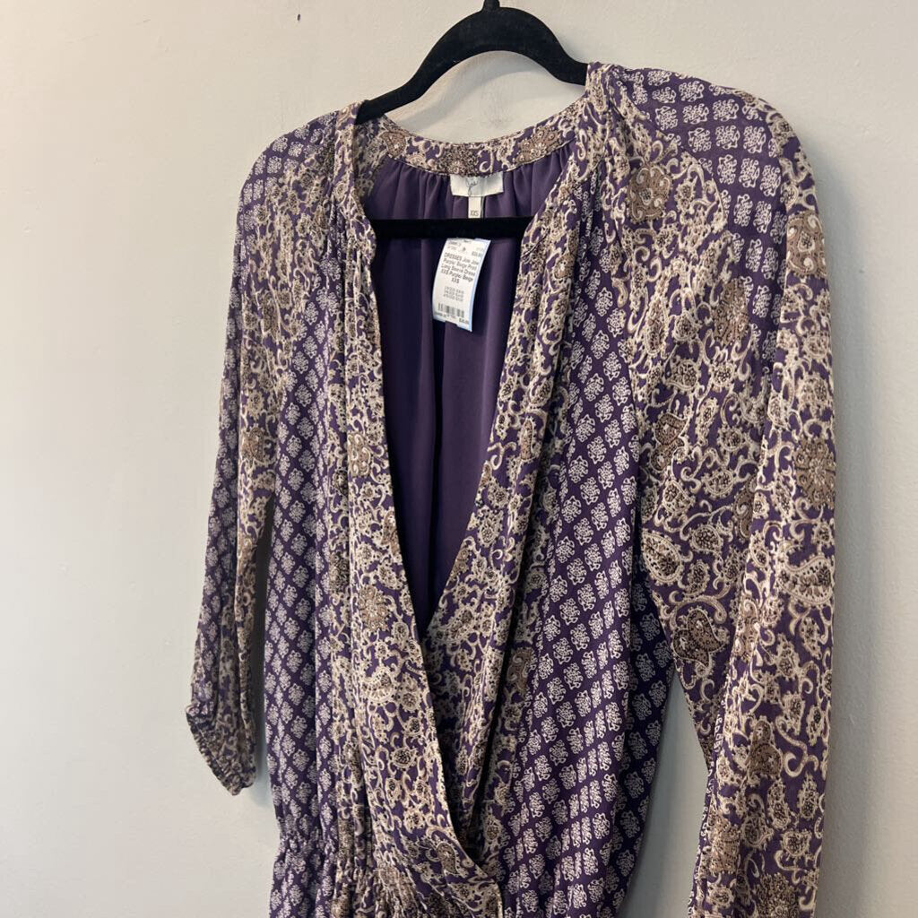 Joie Purple/ Beige Print Long Sleeve Dress XXS