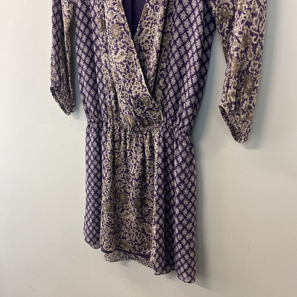 Joie Purple/ Beige Print Long Sleeve Dress XXS